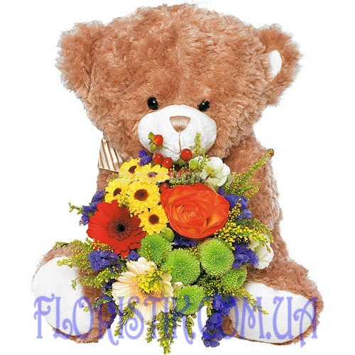 Bear with a bouquet. Buy Bear with a bouquet in the online store Floristik