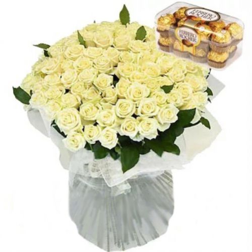 Bouquet of 75 White Roses. Buy Bouquet of 75 White Roses in the online store Floristik