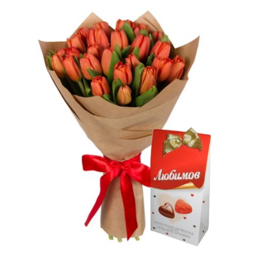25 scarlet tulips. Buy 25 scarlet tulips in the online store Floristik