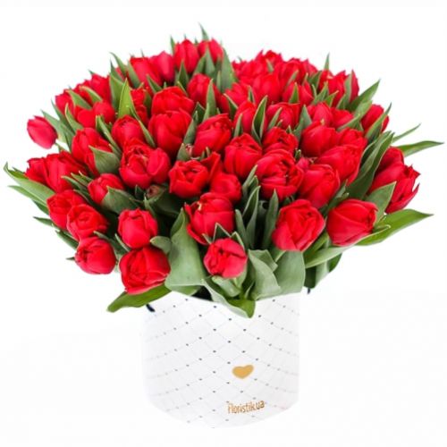 The box of red tulips ― Floristik — flower delivery all over Ukraine