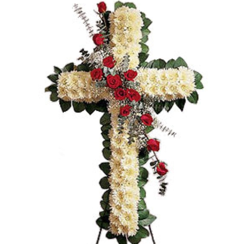 Cross of chrysanthemums and roses. Buy Cross of chrysanthemums and roses in the online store Floristik