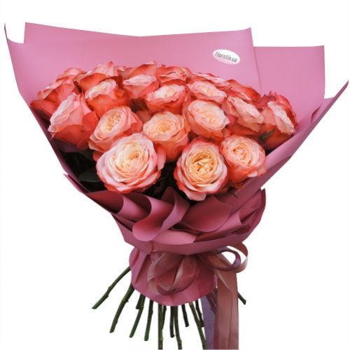 25 peach roses ― Floristik — flower delivery all over Ukraine