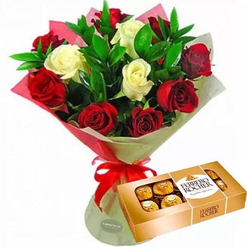 11 white and red roses. Buy 11 white and red roses in the online store Floristik