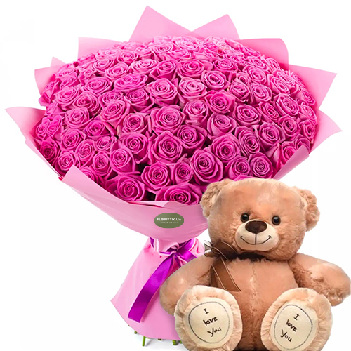 101 pink roses. Buy 101 pink roses in the online store Floristik