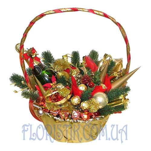 Basket with champagne. Buy Basket with champagne in the online store Floristik