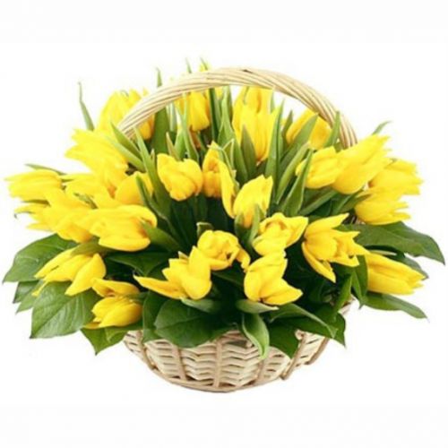 Basket of yellow tulips. Buy Basket of yellow tulips in the online store Floristik
