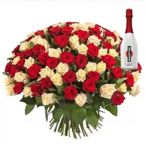101 red and cream rose ― Floristik — flower delivery all over Ukraine