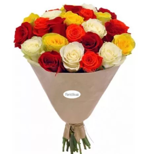 Mix of 25 multicolored roses ― Floristik — flower delivery all over Ukraine