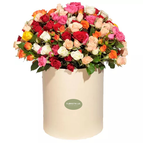 The box of different color roses ― Floristik — flower delivery all over Ukraine