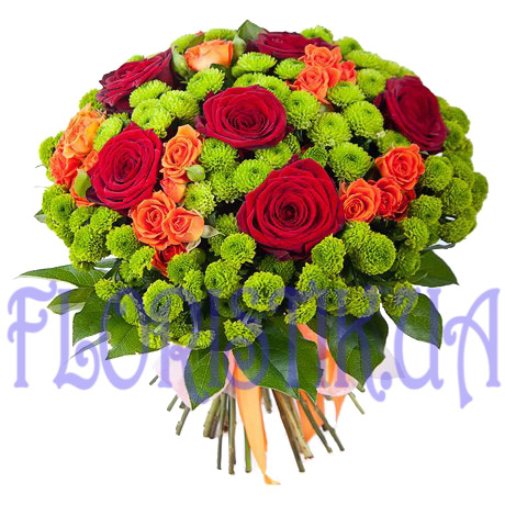 Bouquet of roses and chrysanthemums ― Floristik — flower delivery all over Ukraine