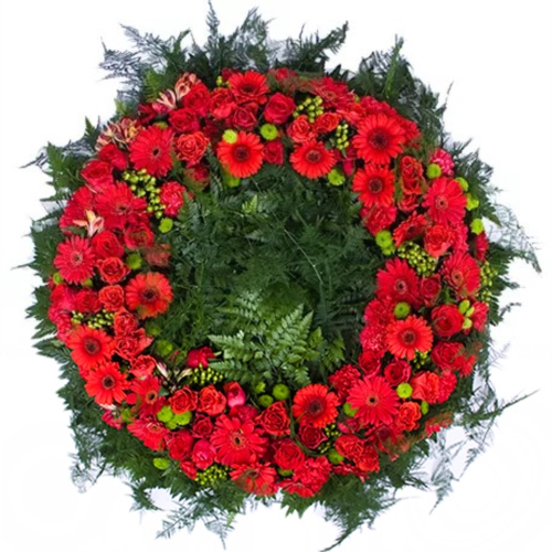 The wreath of red flowers ― Floristik — flower delivery all over Ukraine