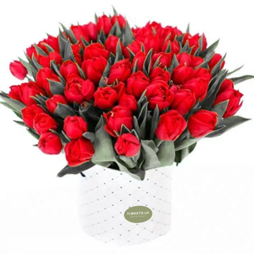The box of red tulips ― Floristik — flower delivery all over Ukraine