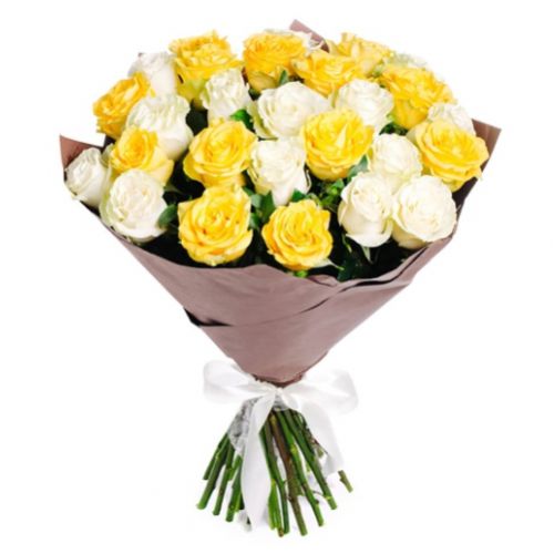 Bouquet of yellow and white roses ― Floristik — flower delivery all over Ukraine