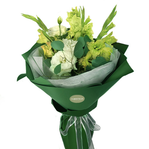 Bouquet of eustomas and light green gladioli ― Floristik — flower delivery all over Ukraine