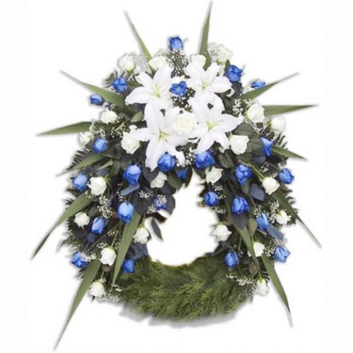 The wreath of blue roses and lilies. Buy The wreath of blue roses and lilies in the online store Floristik